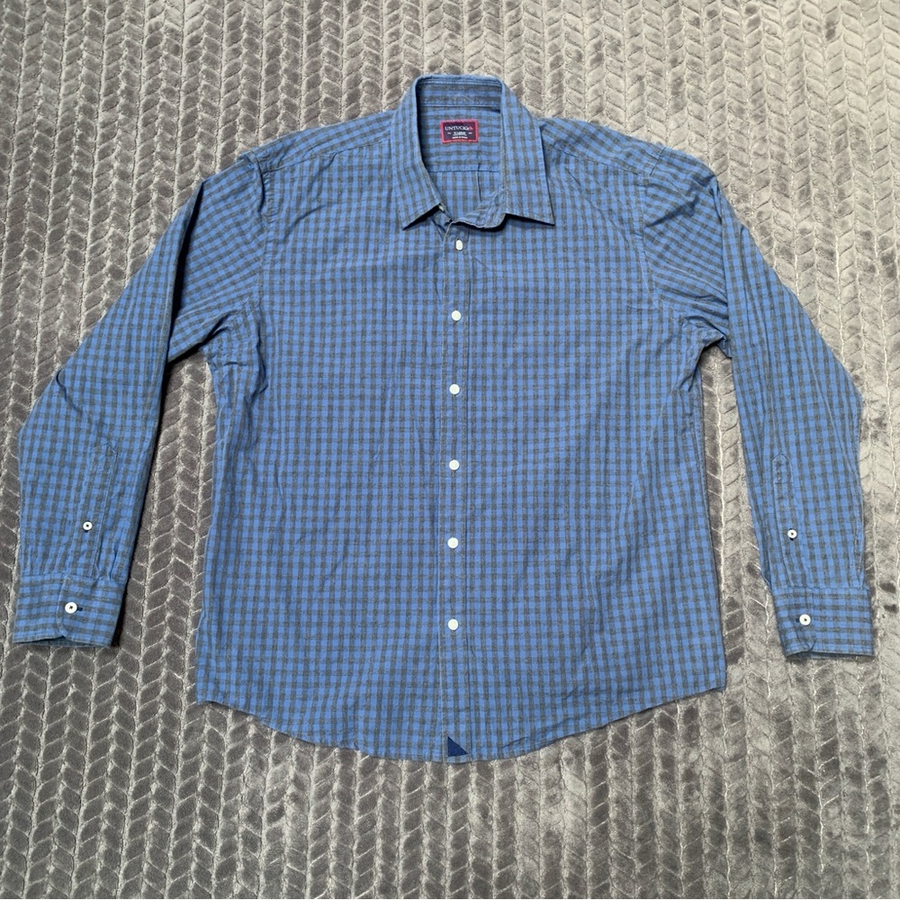 UNTUCKit Shirt Mens XL Blue Gray Long Sleeve Button Up Gingham Checkered Cotton